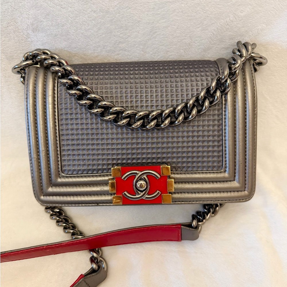 CHANEL Lambskin Embossed Small Cube Le Boy